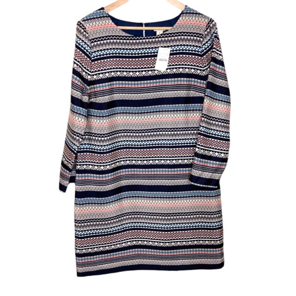 J. Crew Blue Geometric Striped Shift Dress Size 10